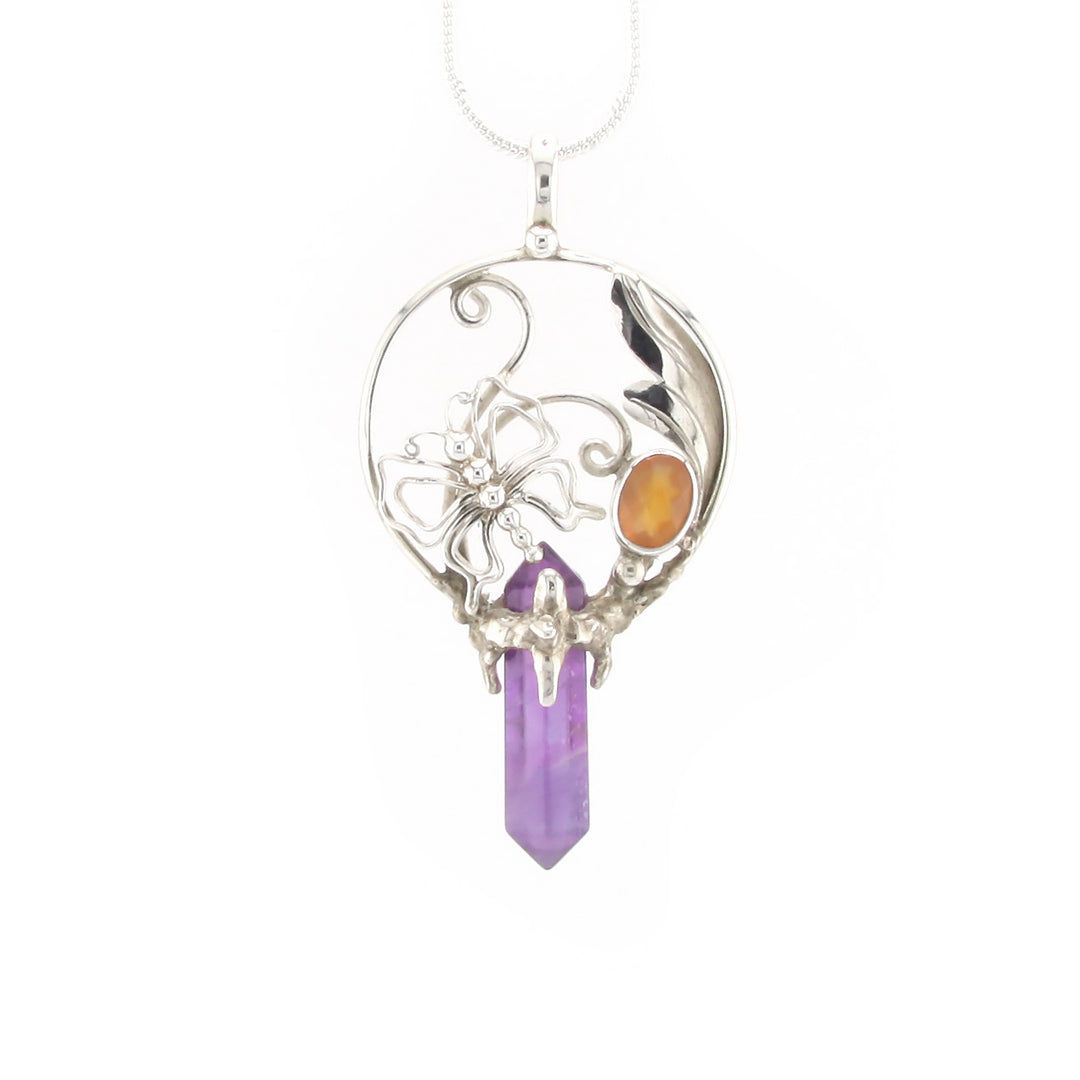 Amethyst Crystal And Carnelian Pendant
