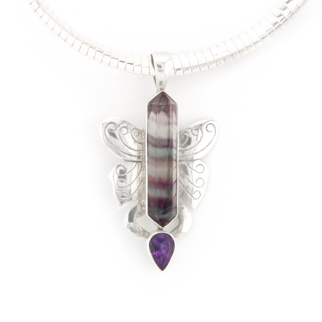 Fluorite Crystal And Amethyst Pendant