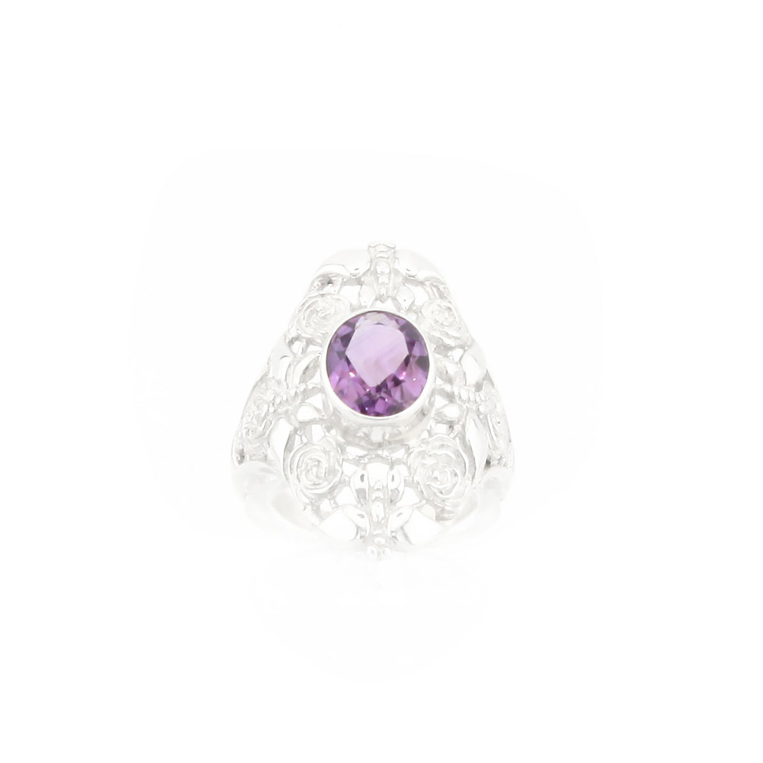 Amethyst Ring With Filligree Butterfly Design