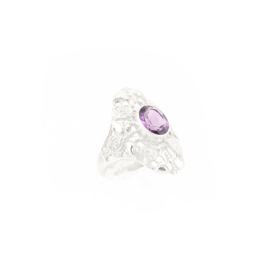 Amethyst Ring With Filligree Butterfly Design