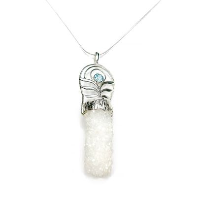 Solar Quartz Crystal Pendant with Topaz in Sterling Silver